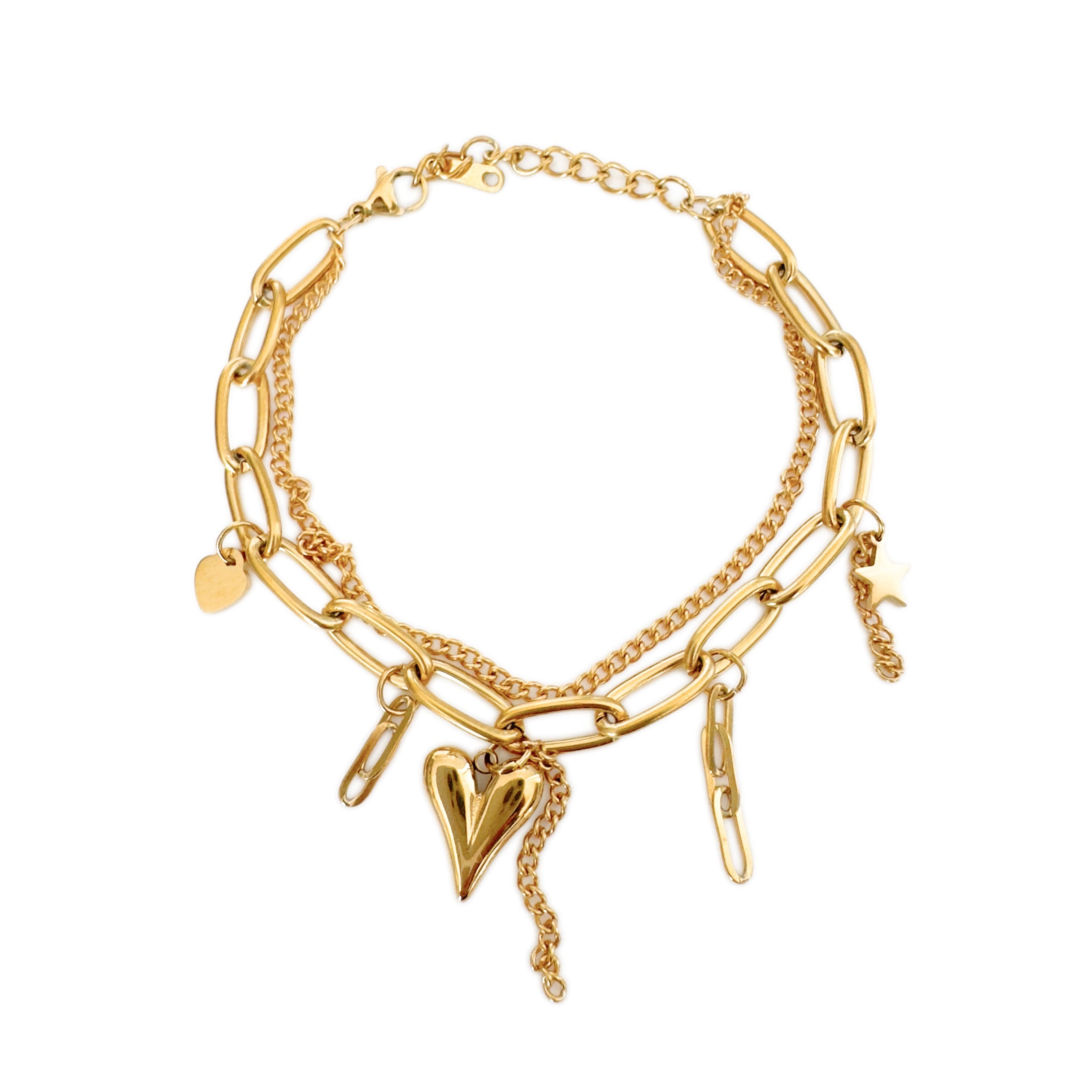 Ginny 18k Gold Plated Heart And Star Charm Bracelet