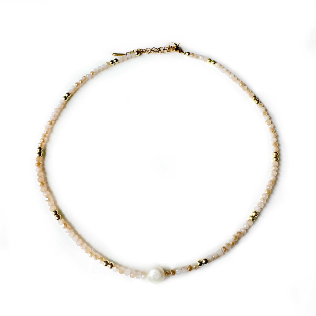 Eira Blush Crystal Beaded Necklace With Pearl And Gold Accents