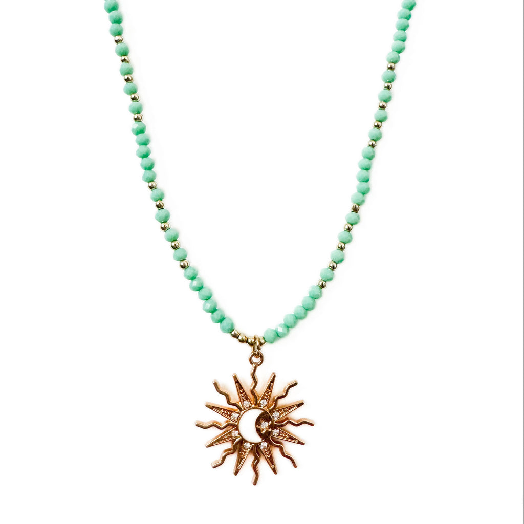 Riri Turquoise Beaded Boho Sun And Moon Pendant Necklace