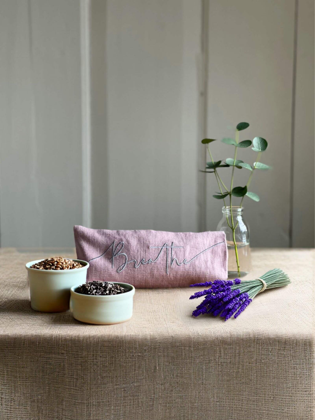 Breathe Embroidered Linen and Lavender Eye Pillow