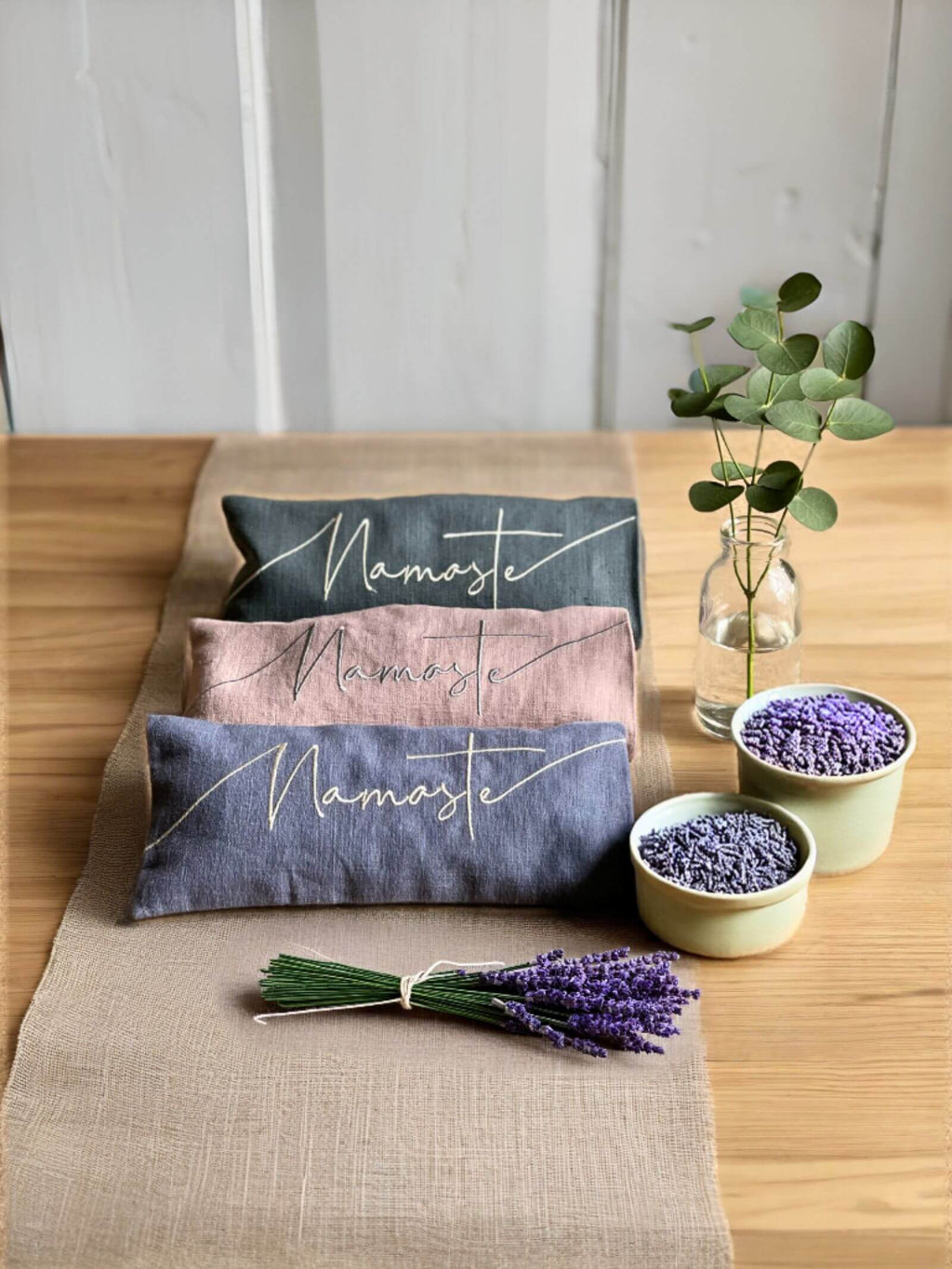 Namaste Embroidered Linen and Lavender Eye Pillow