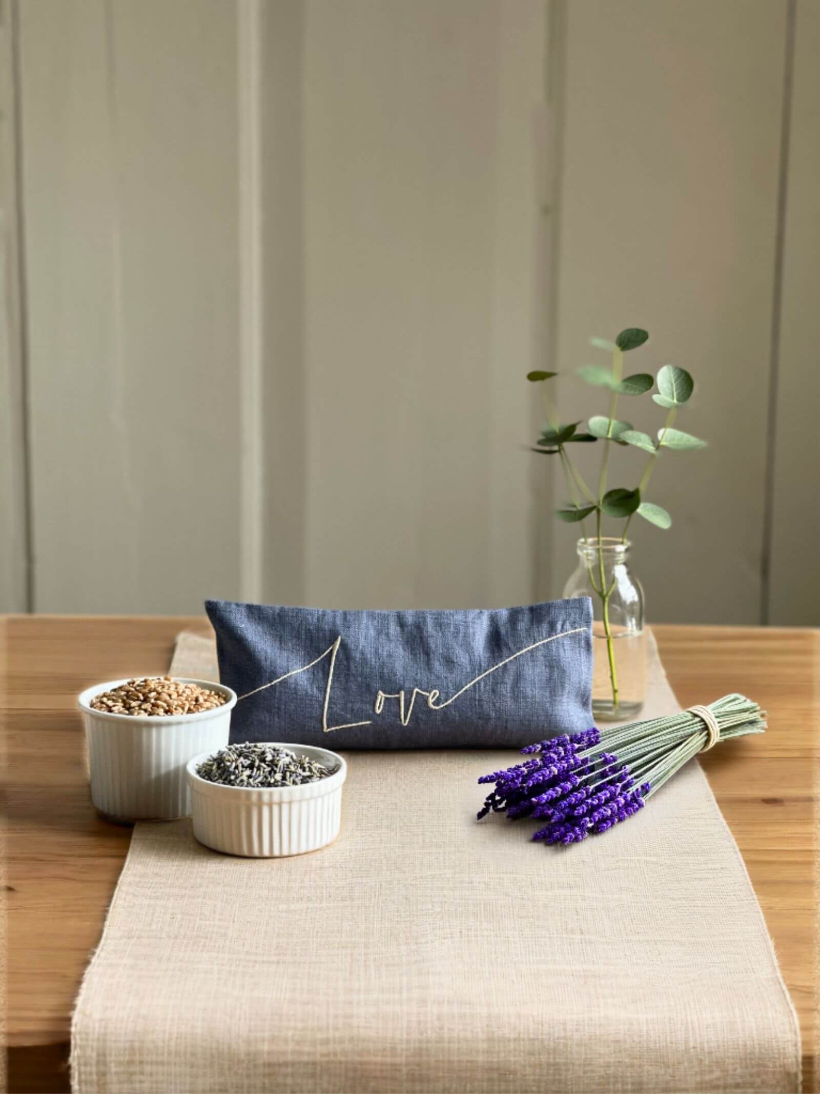 Love Embroidered Linen and Lavender Eye Pillow