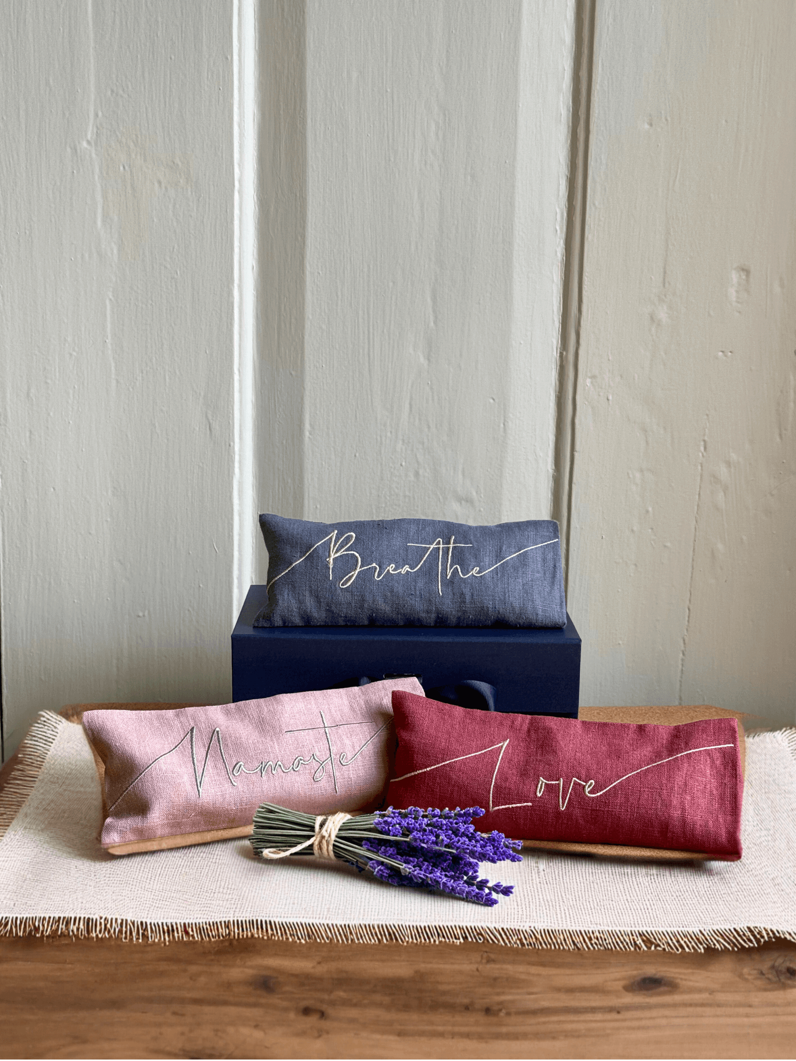 Breathe Embroidered Linen and Lavender Eye Pillow
