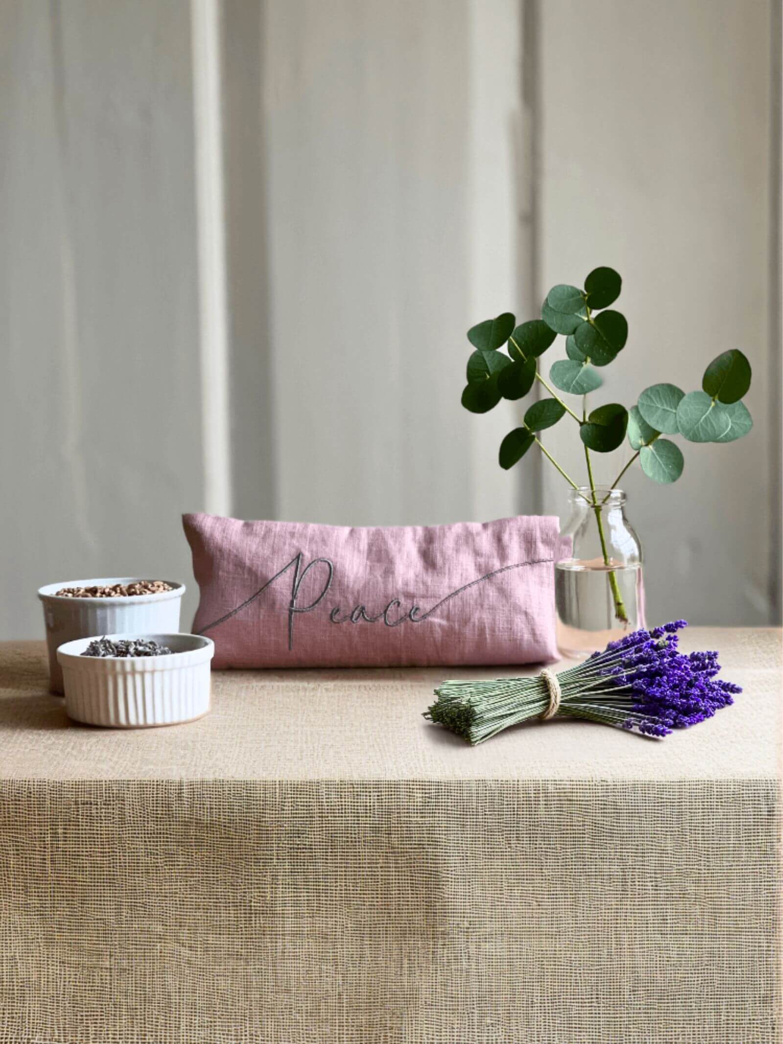 Peace Embroidered Linen and Lavender Eye Pillow