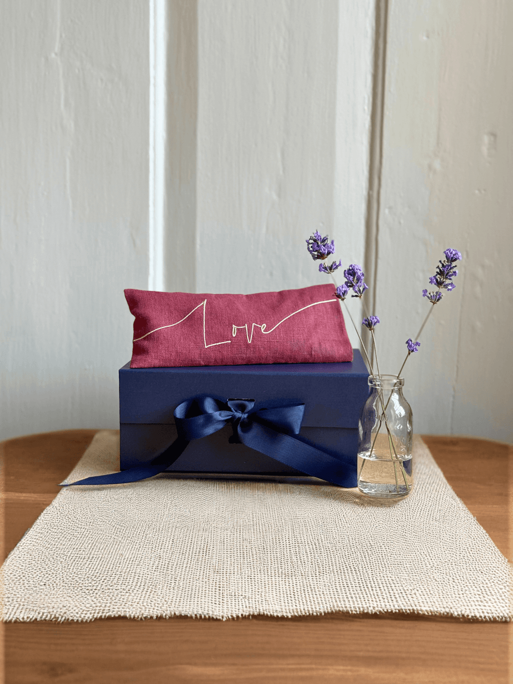 Love Embroidered Linen and Lavender Eye Pillow