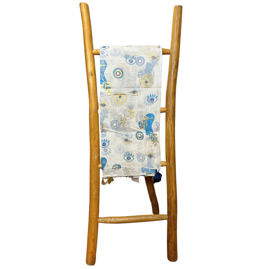Nomad Sari On the Med Collection - Pareo - White , Blue & Gold Evil Eye Design