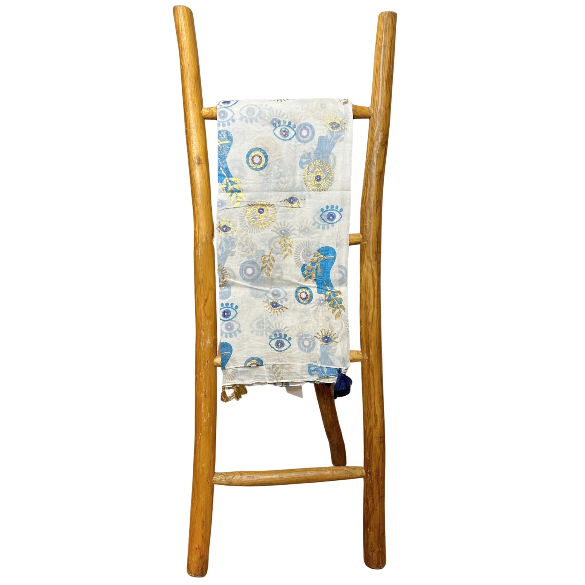 Nomad Sari On the Med Collection - Pareo - White , Blue & Gold Evil Eye Design