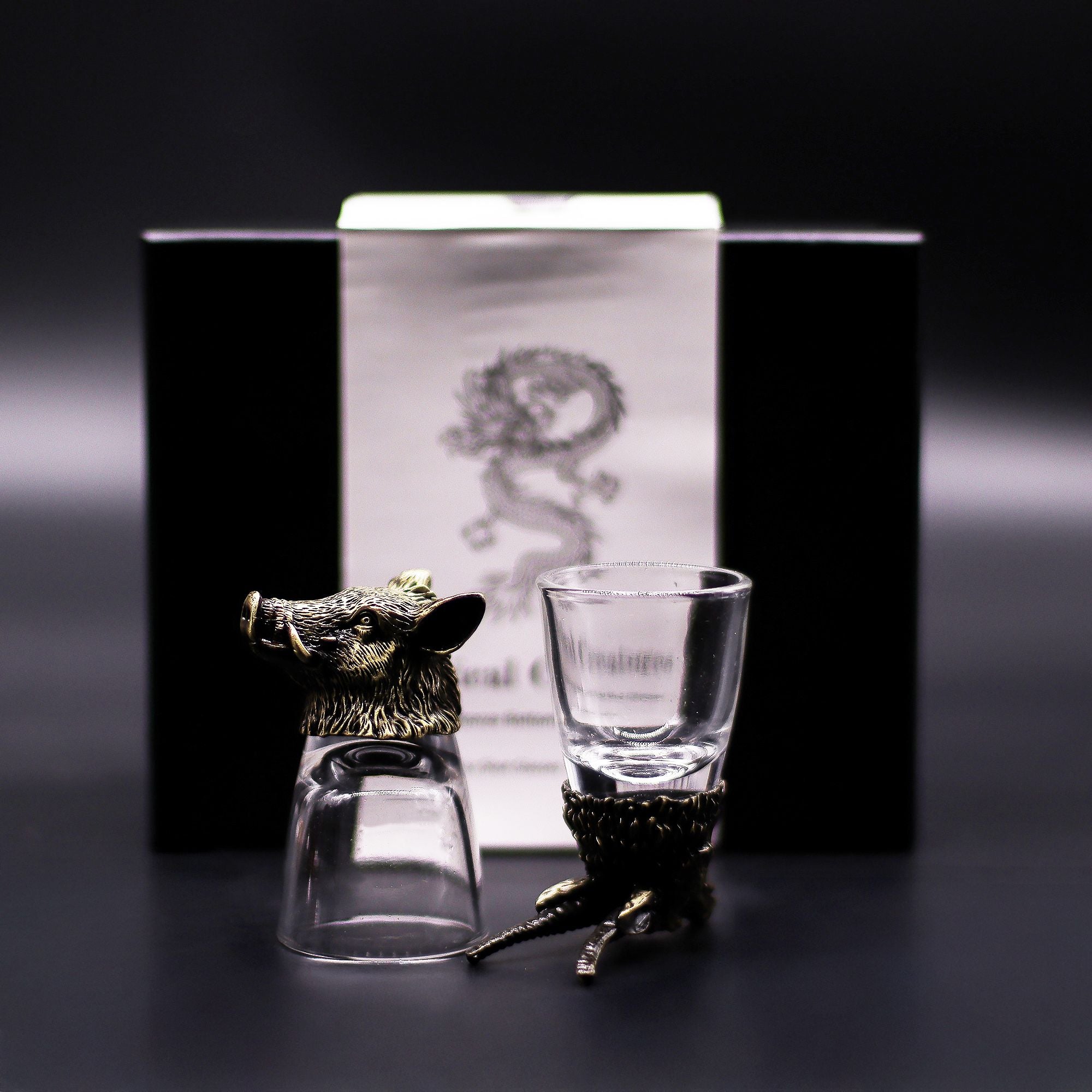 Gift Set of 6 Shot Glasses (50ml) - Wild Forest Creatures - Antique Bronze