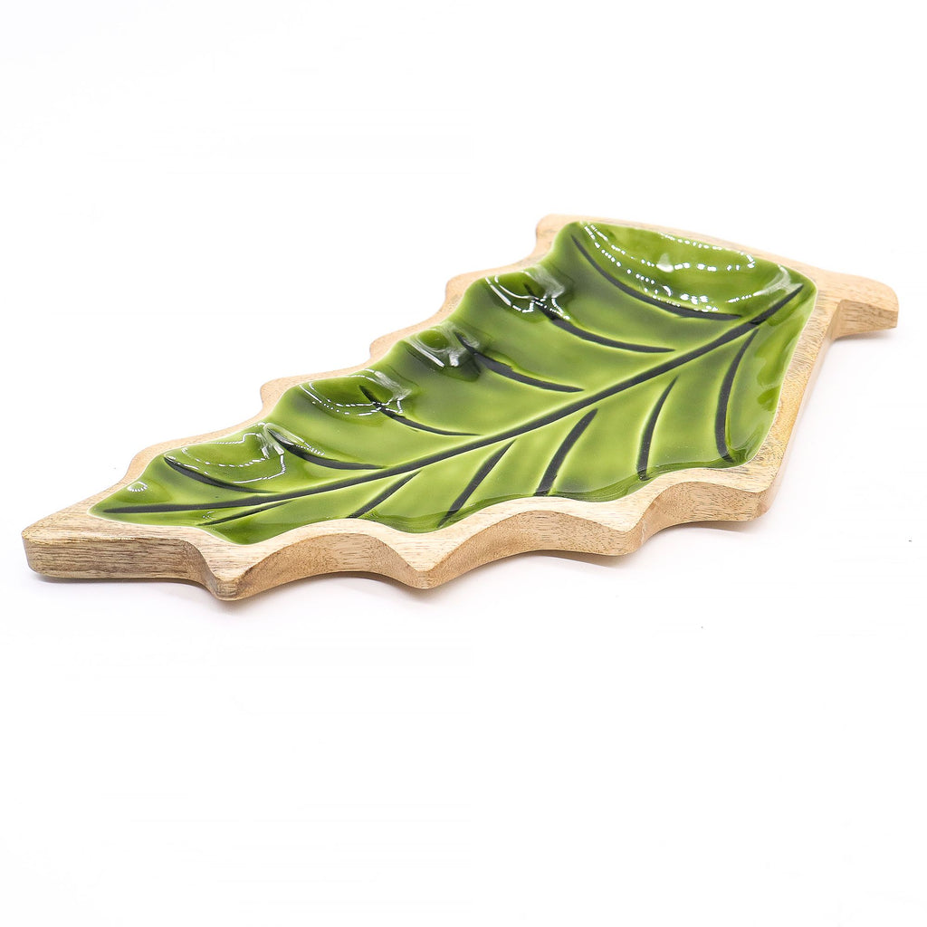 Lost in the Forrest -  Enamel Leaf Wooden Bowl - 33x17cm
