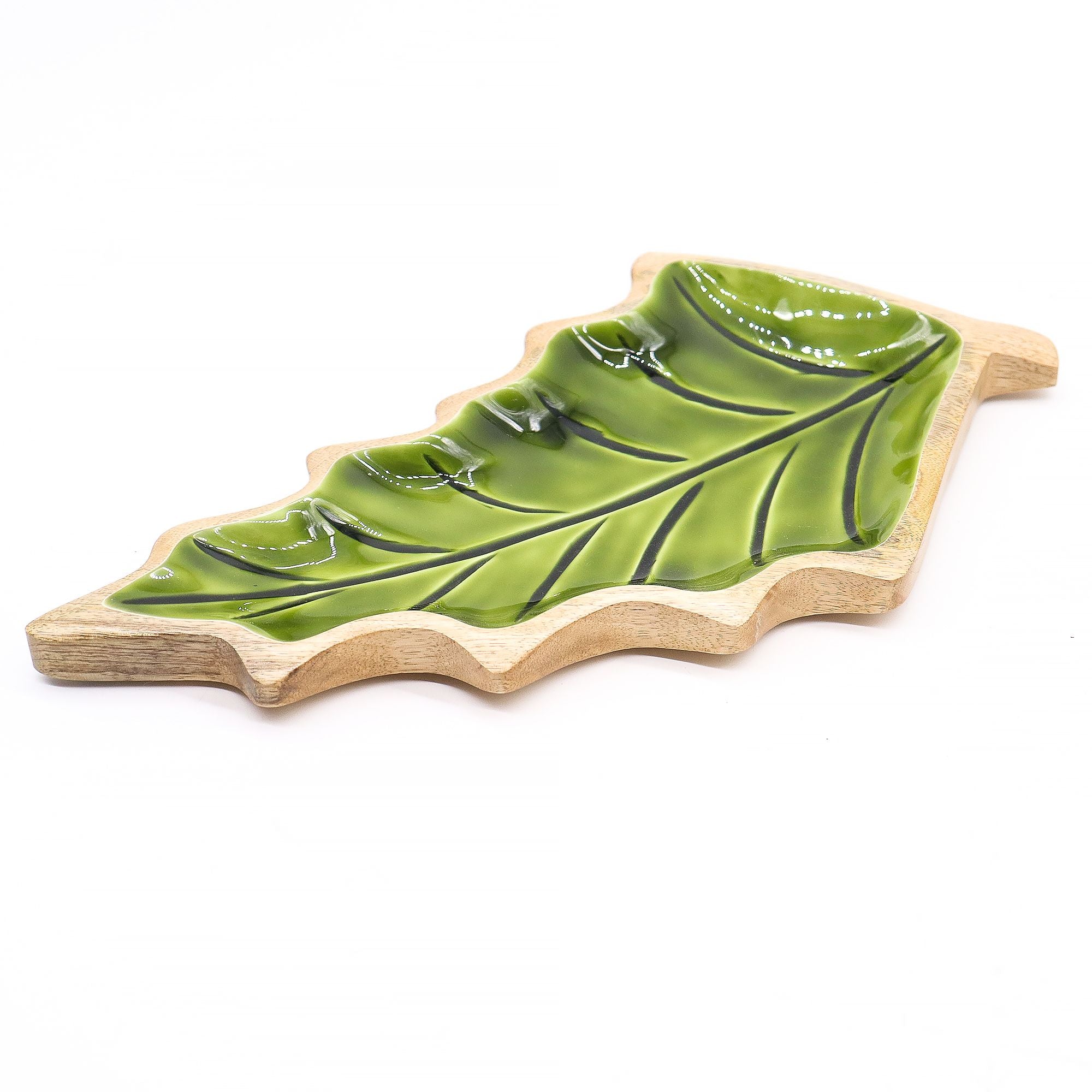 Lost in the Forrest -  Enamel Leaf Wooden Bowl - 33x17cm