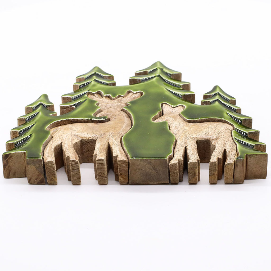 Lost in the Forrest -  Two Dear in the Forrest 3D Wooden Decoration - 18x23cm