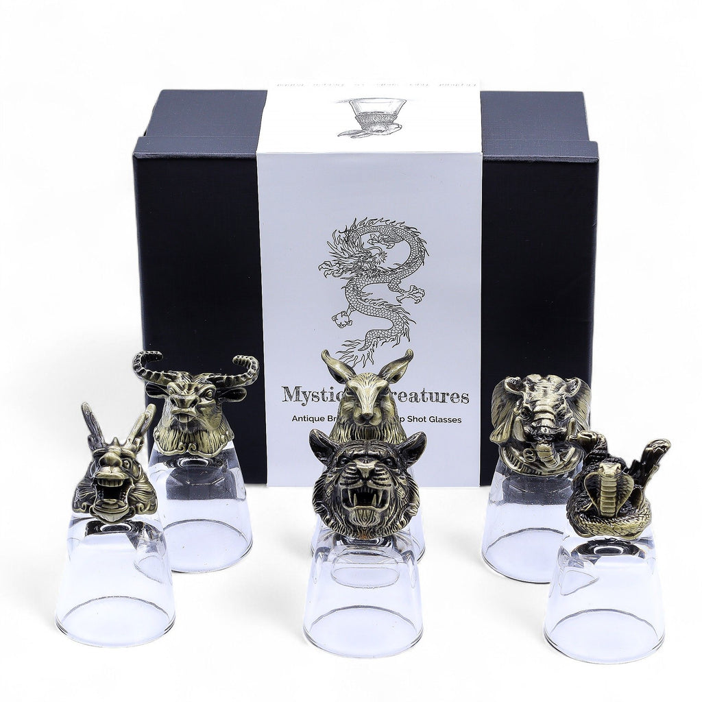 Gift Set of 6 Shot Glasses (50ml) - Wild Forest Creatures - Antique Bronze