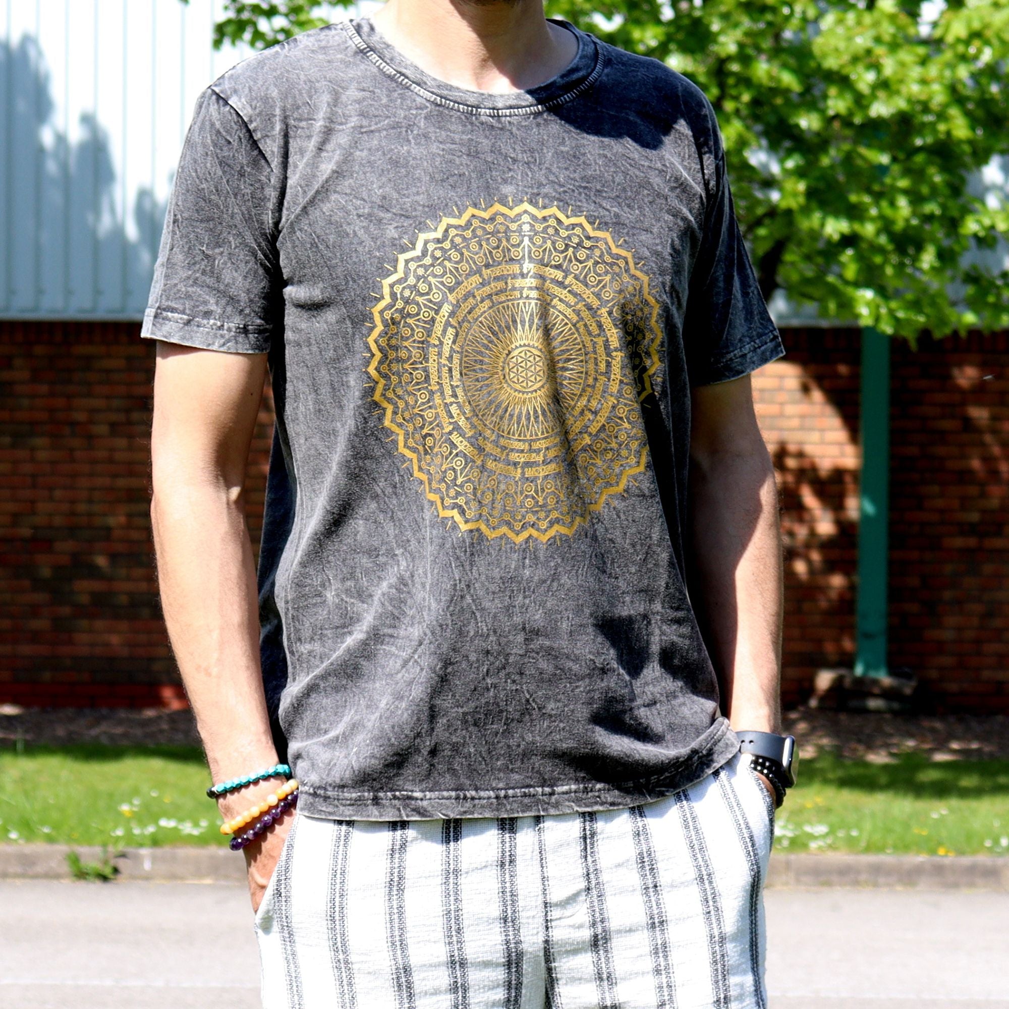 Medium Stone Washed T-Shirt - Mandala - Dark Grey