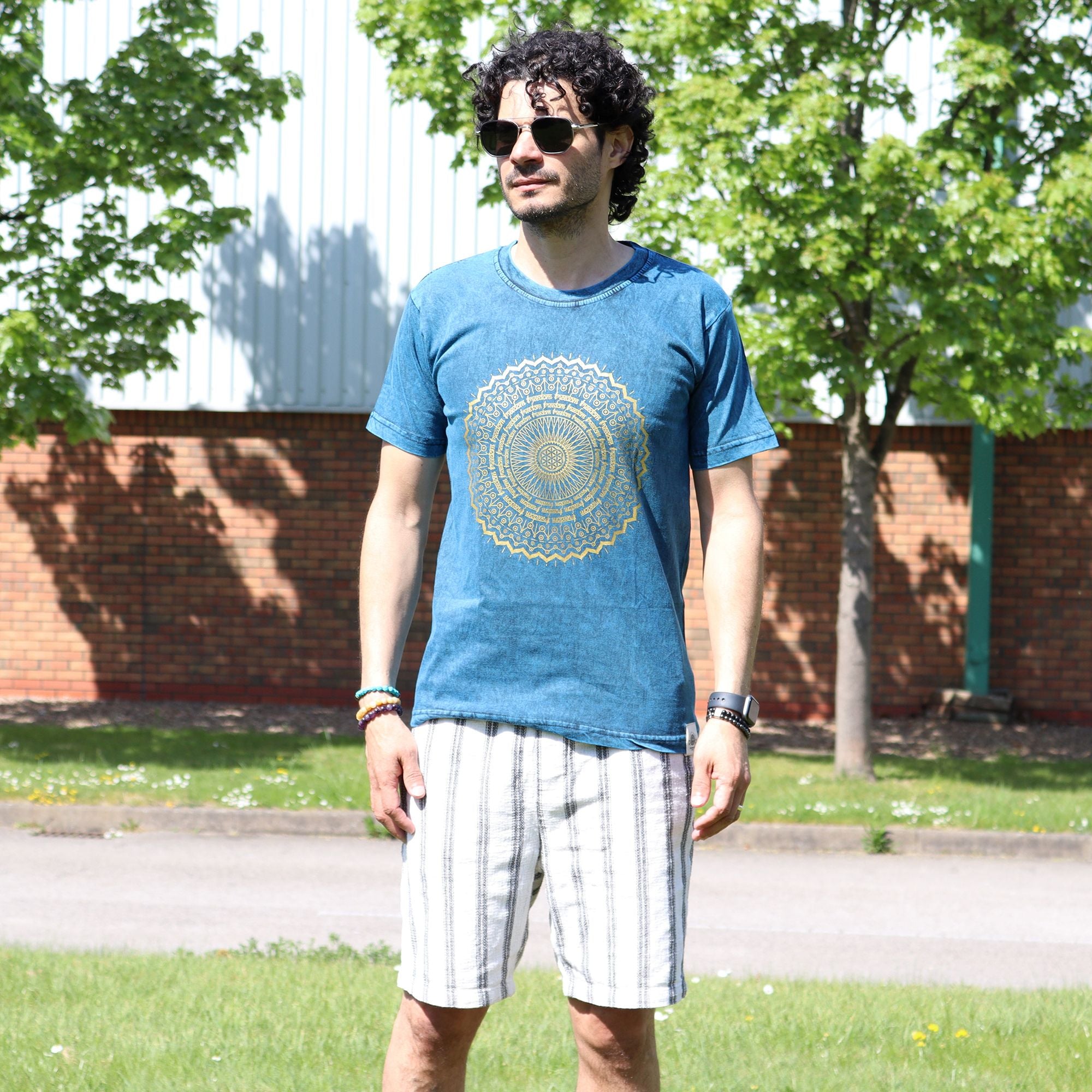 Small Stone Washed T-Shirt - Mandala - Blue
