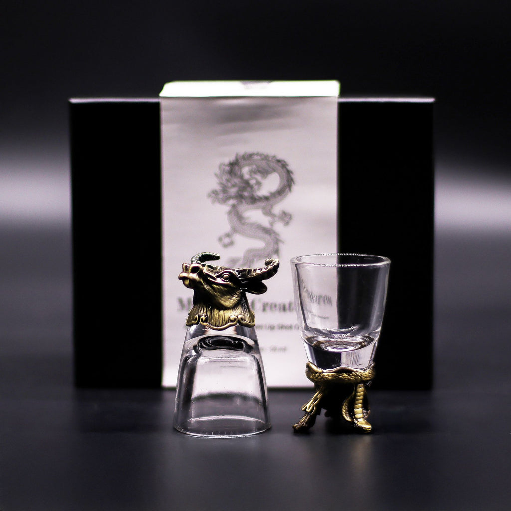 Gift Set of 6 Shot Glasses (50ml) - Wild Forest Creatures - Antique Bronze