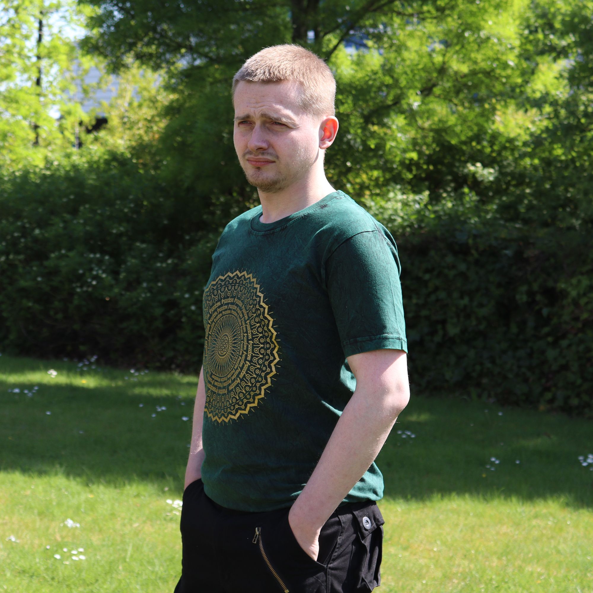 Small Stone Washed T-Shirt - Mandala - Green