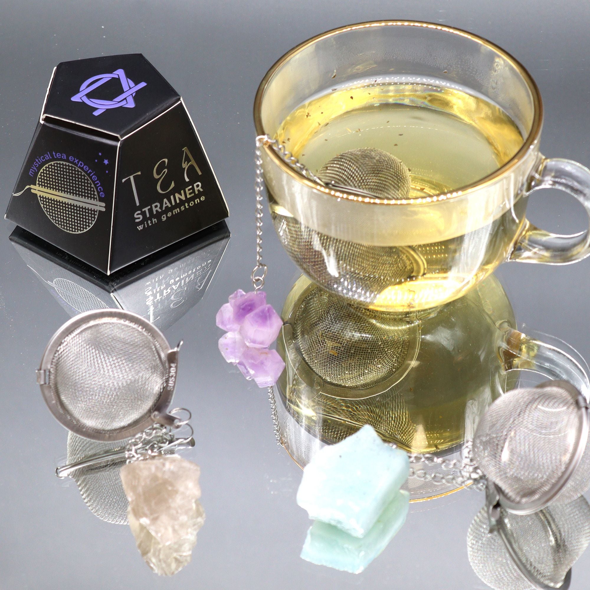 Raw Crystal Gemstone Tea Strainer - Rainbow Moonstone