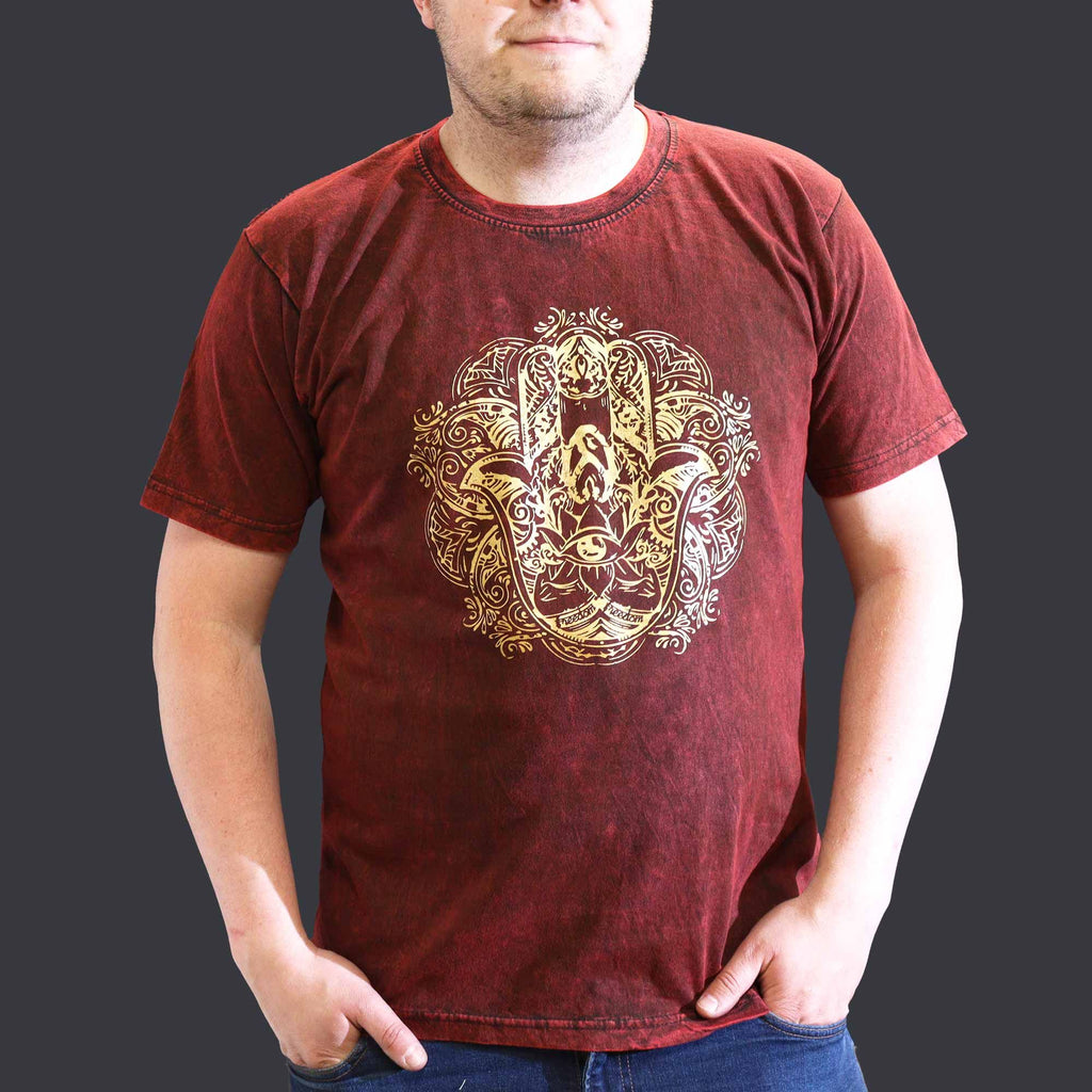 XLarge Stone Washed T-Shirt - Hamsa - Maroon