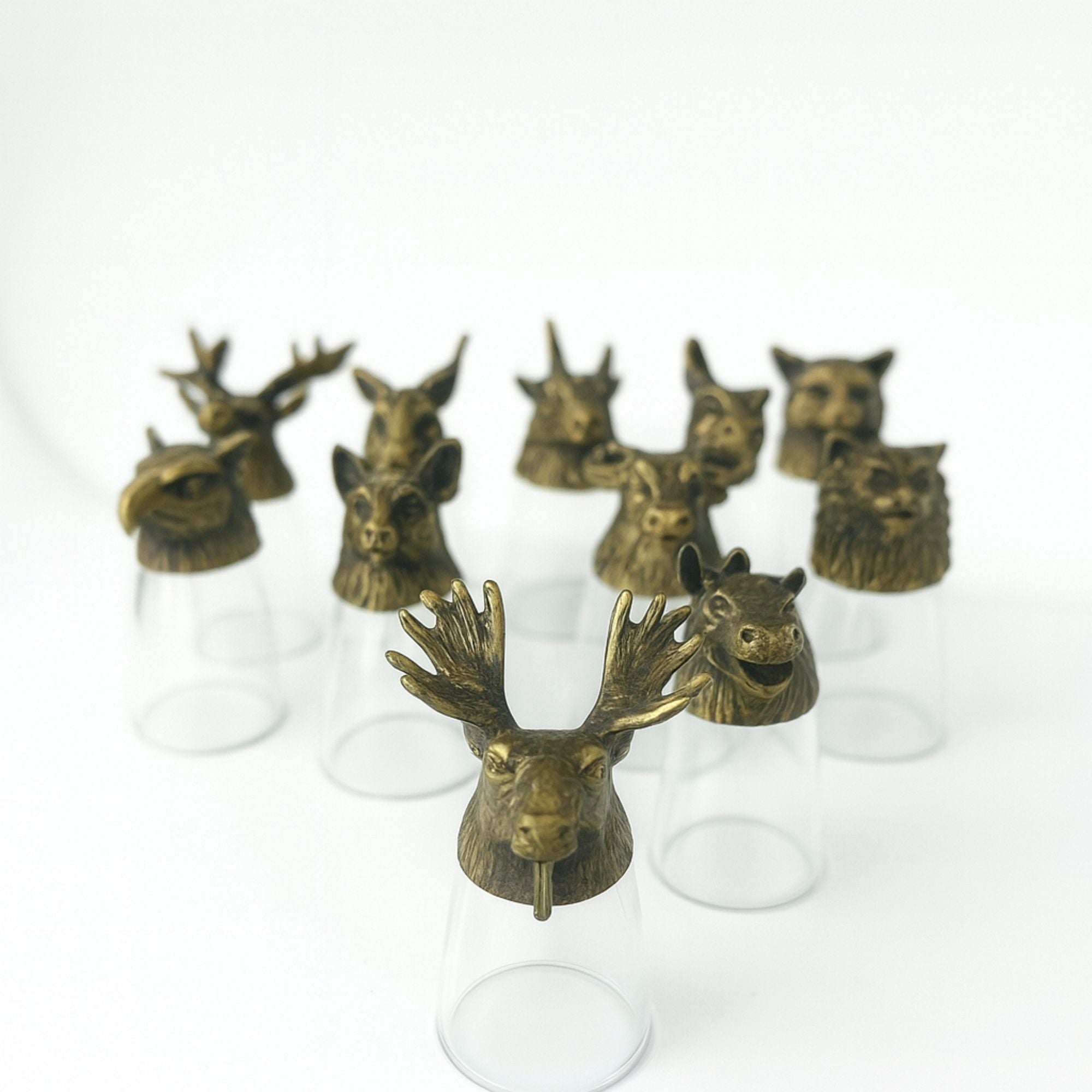 Gift Set of 12 Bottom Up Shot Glasses (25ml) - Forest & Mystical Creatures - Antique Bronze