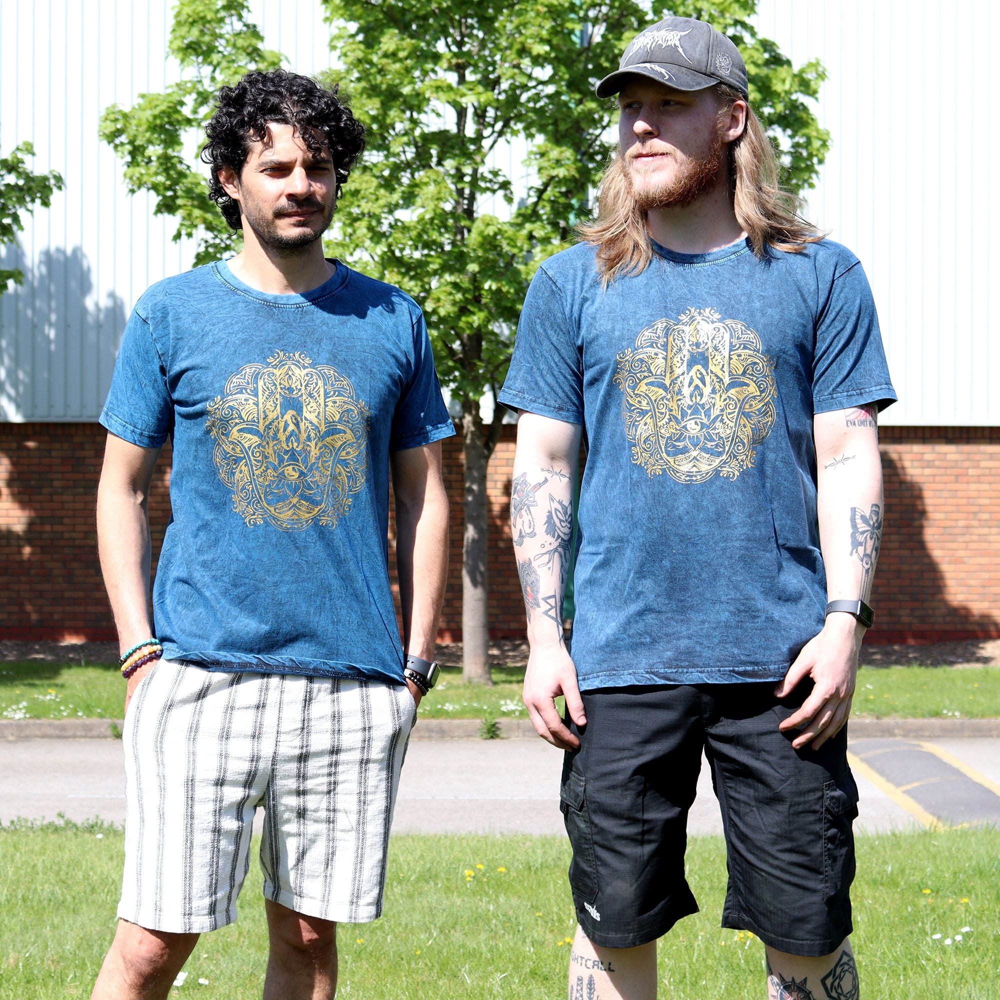 XLarge Stone Washed T-Shirt - Hamsa - Blue