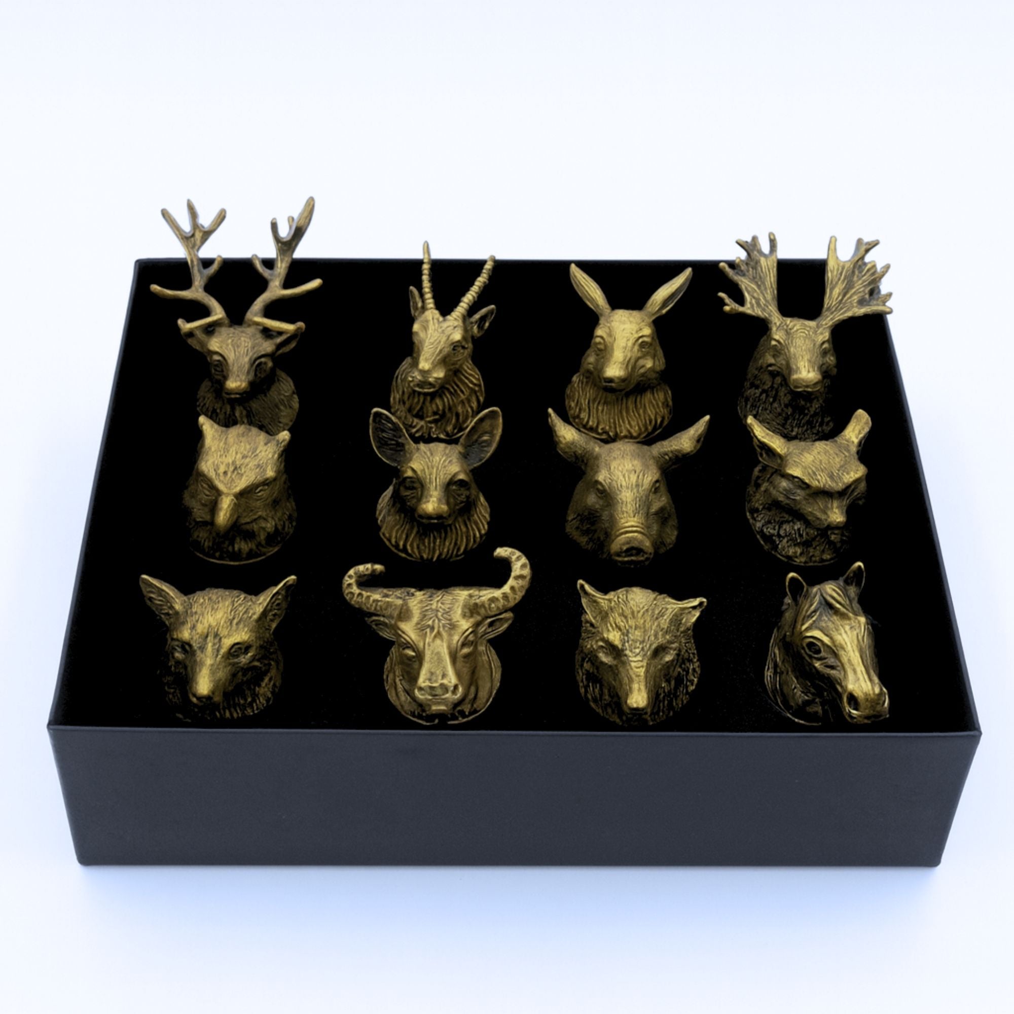 Gift Set of 12 Bottom Up Shot Glasses (25ml) - Forest & Mystical Creatures - Antique Bronze
