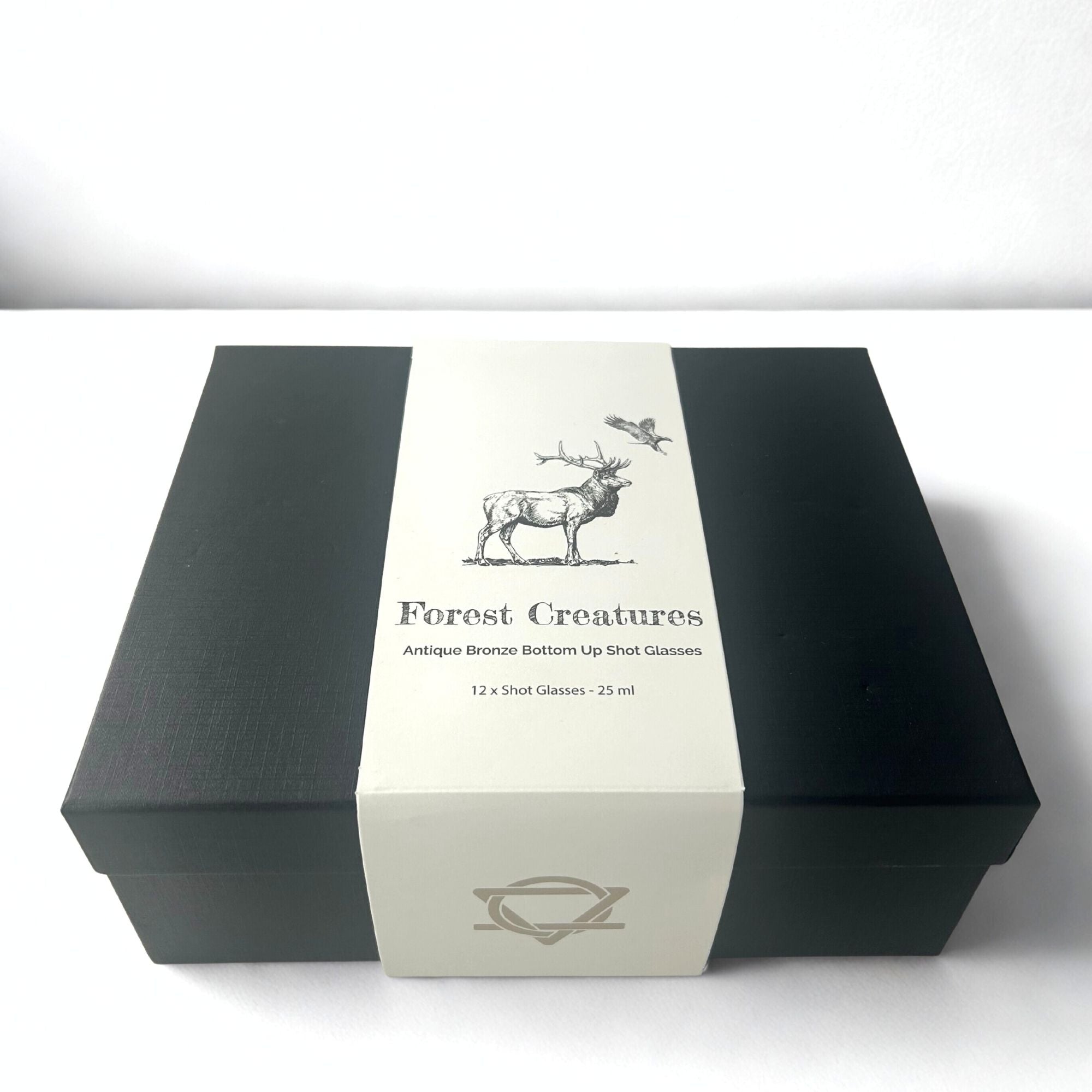 Gift Set of 12 Bottom Up Shot Glasses (25ml) - Forest & Mystical Creatures - Antique Bronze