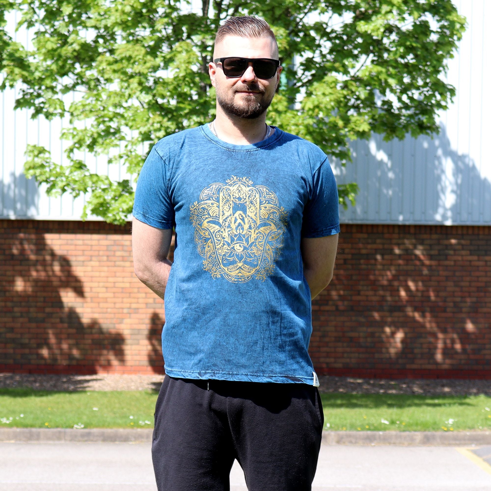 Small Stone Washed T-Shirt - Hamsa - Blue