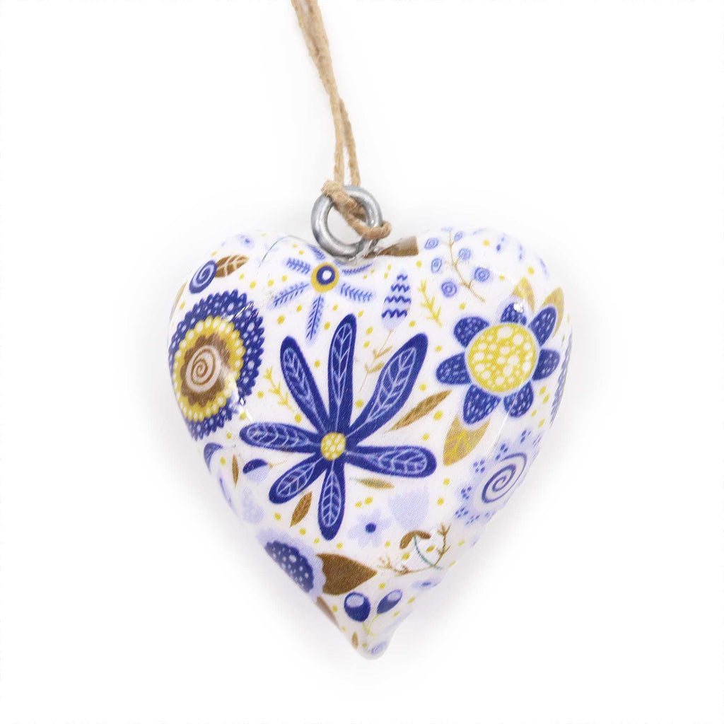 Large Decor Wood Heart -  Blue Floral