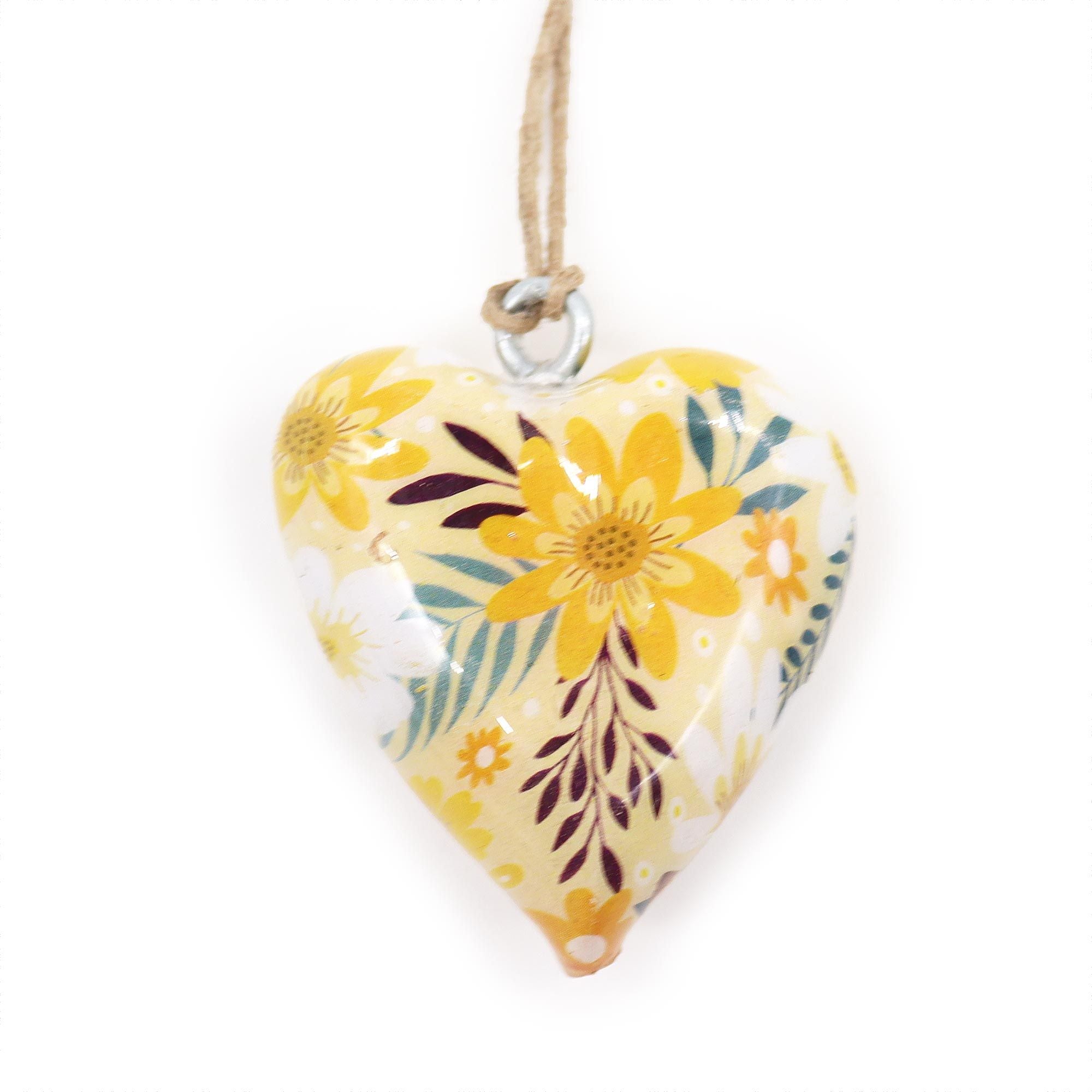 Large Decor Wood Heart -  Yellow Floral