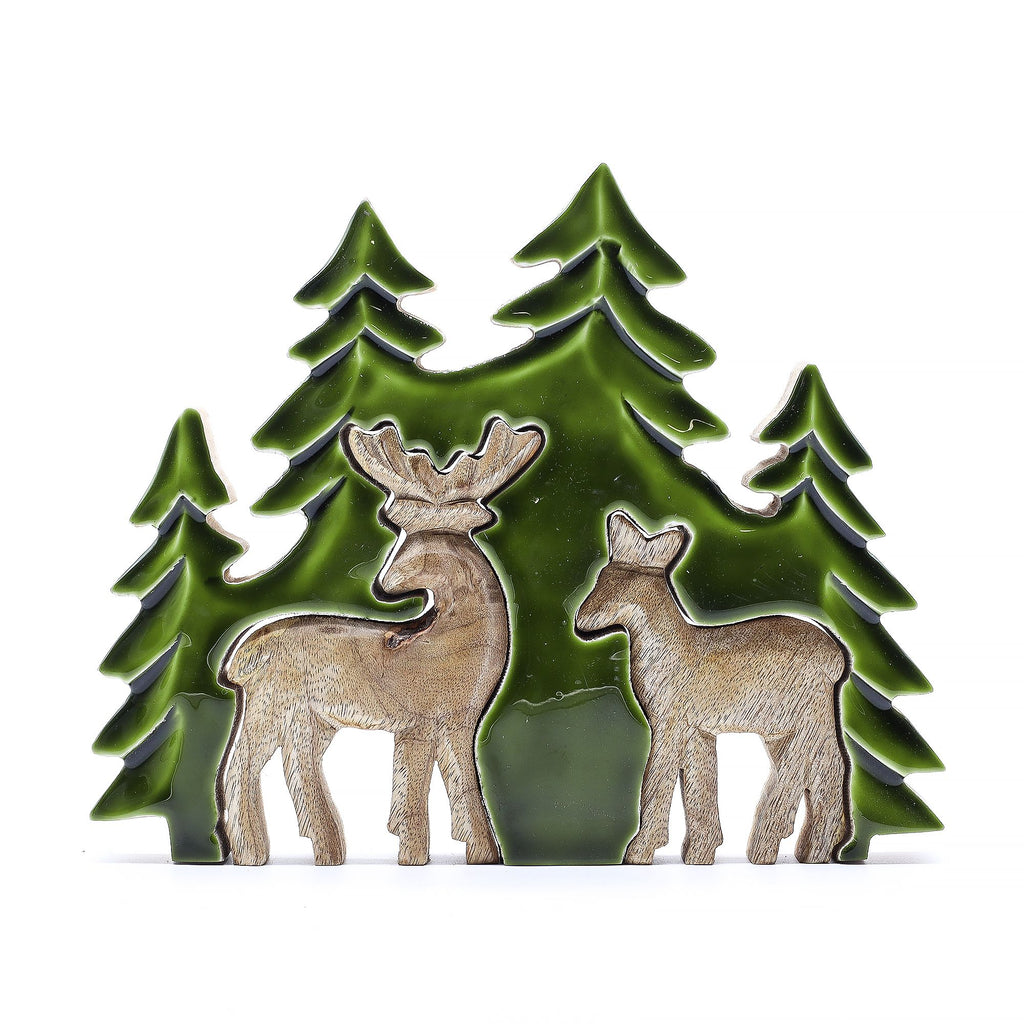 Lost in the Forrest -  Two Dear in the Forrest 3D Wooden Decoration - 18x23cm