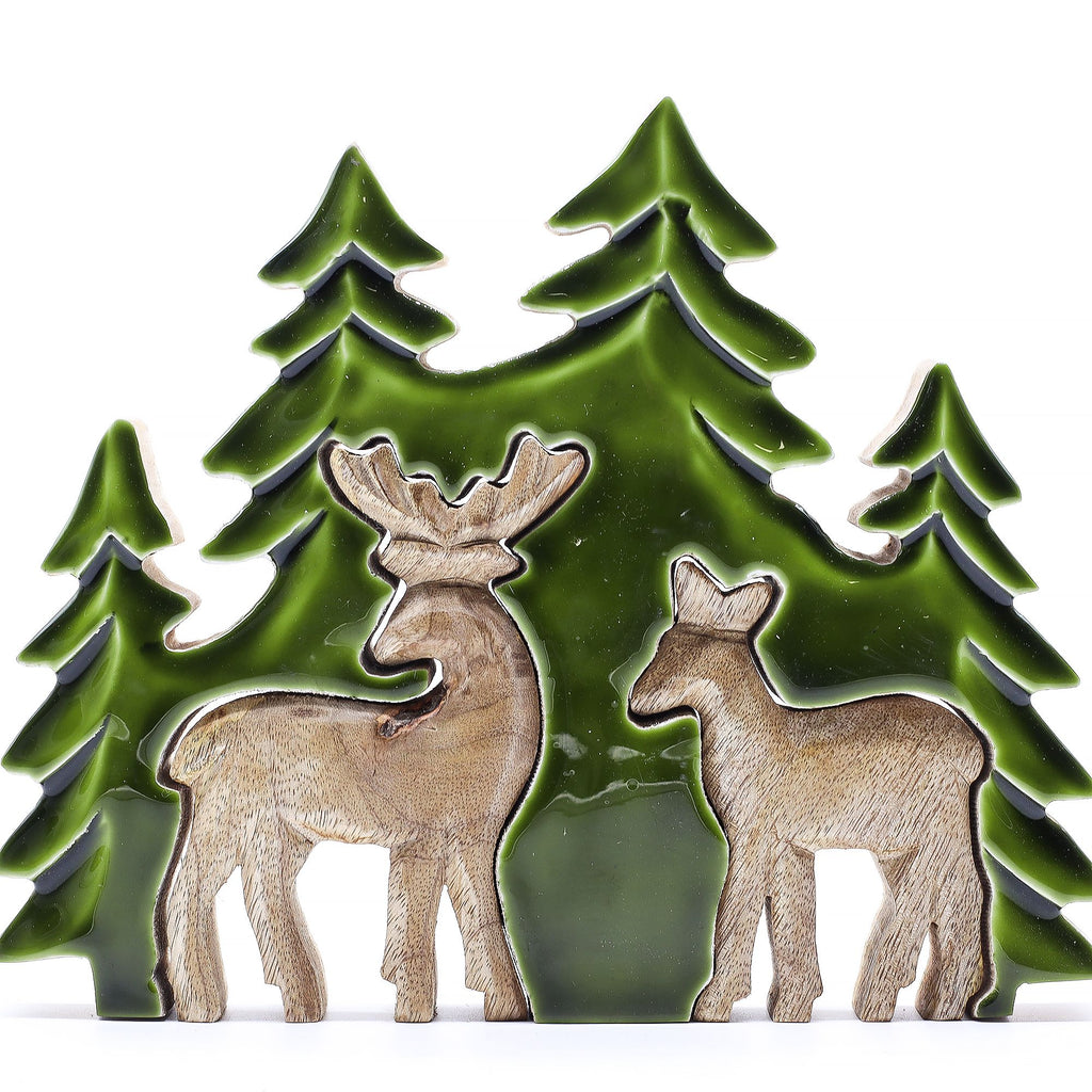 Lost in the Forrest -  Two Dear in the Forrest 3D Wooden Decoration - 18x23cm