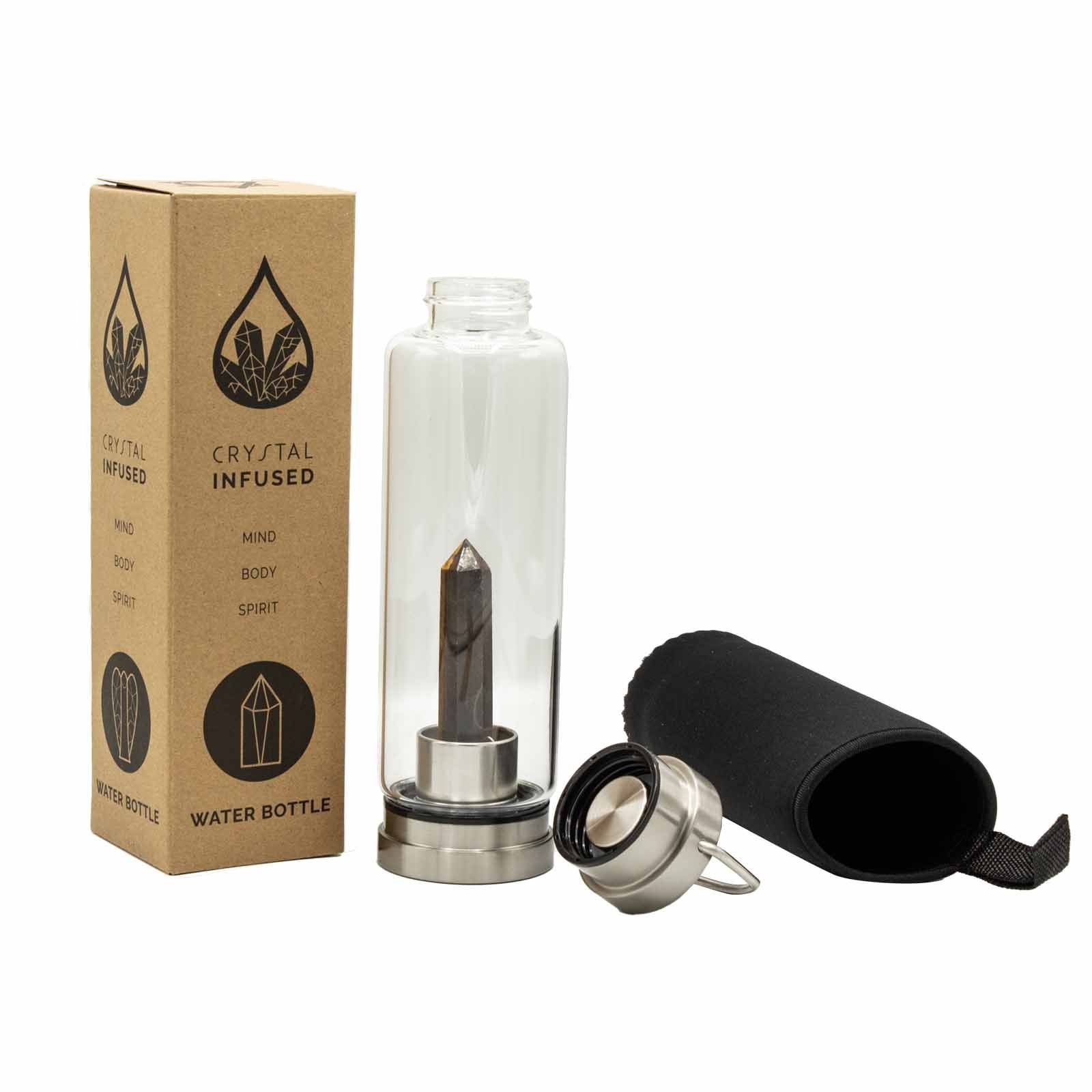 Crystal Infused Glass Water Bottle - Determined Tiger's Eye - Obelisk