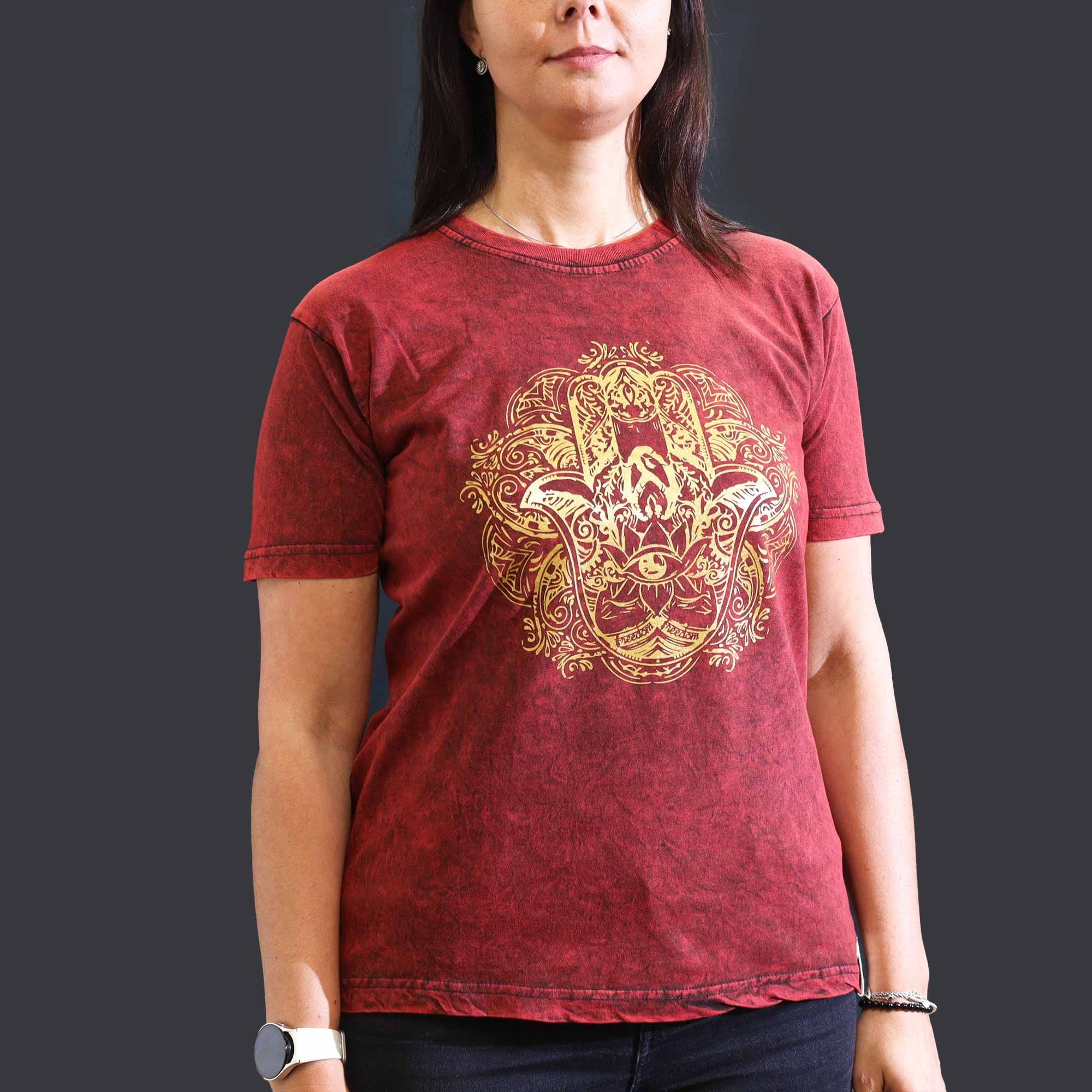 Medium Stone Washed T-Shirt - Hamsa - Maroon