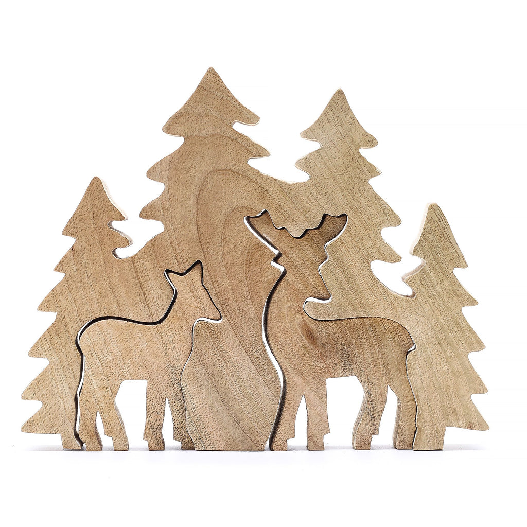 Lost in the Forrest -  Two Dear in the Forrest 3D Wooden Decoration - 18x23cm