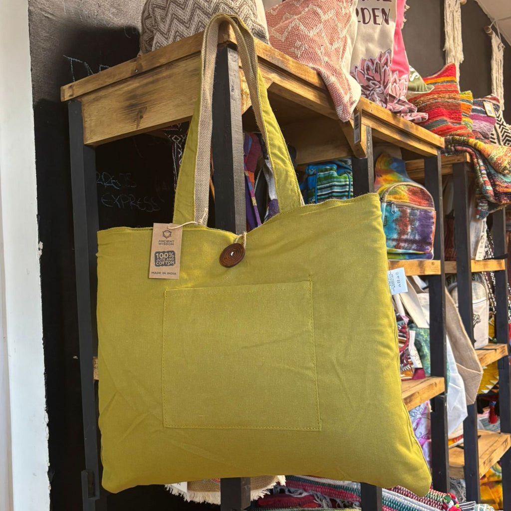 Jute & Cotton Reversible Big Bag - Pistachio