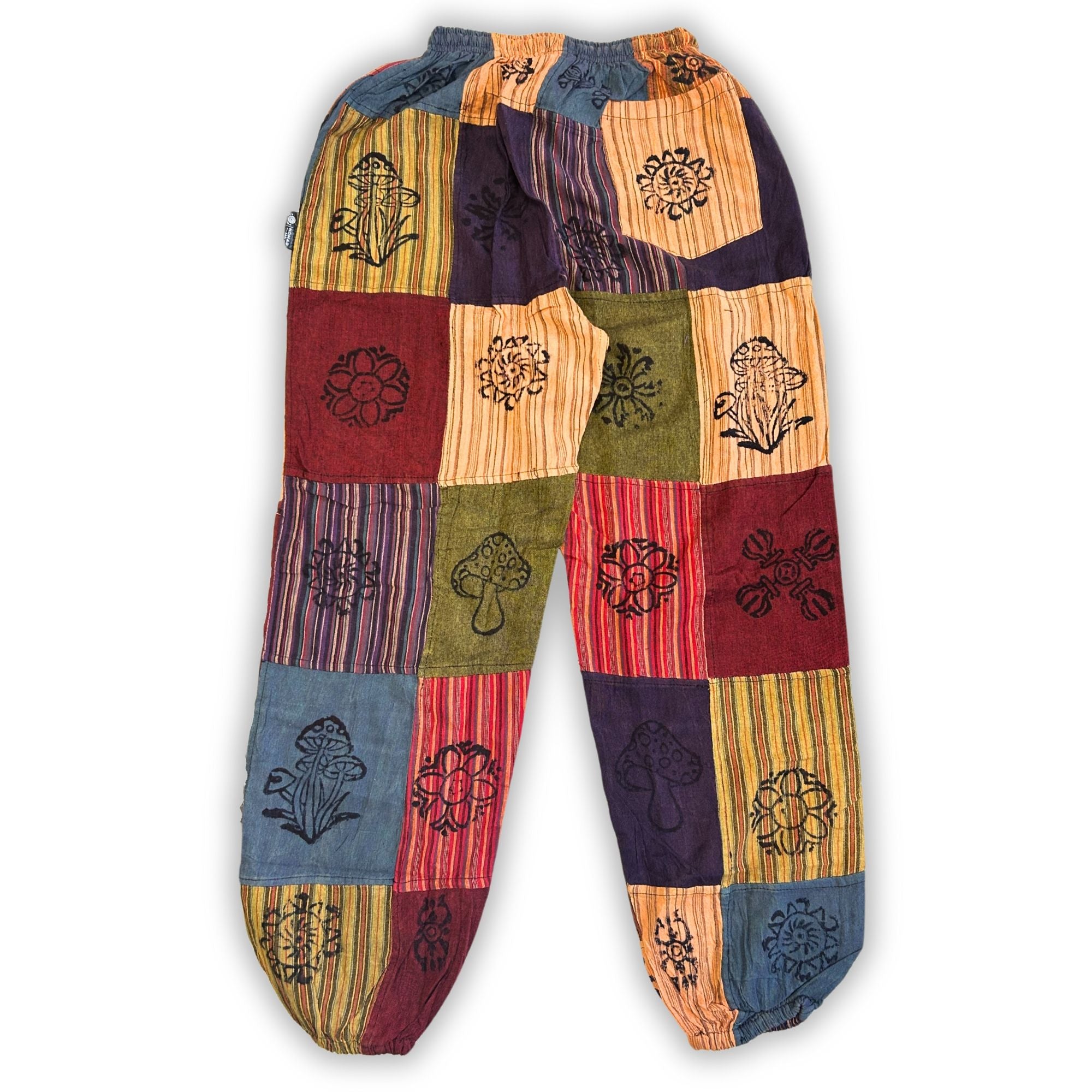 Nomad Sari - Mushroom Pants - Block Print Designs - Orange Tones S/M