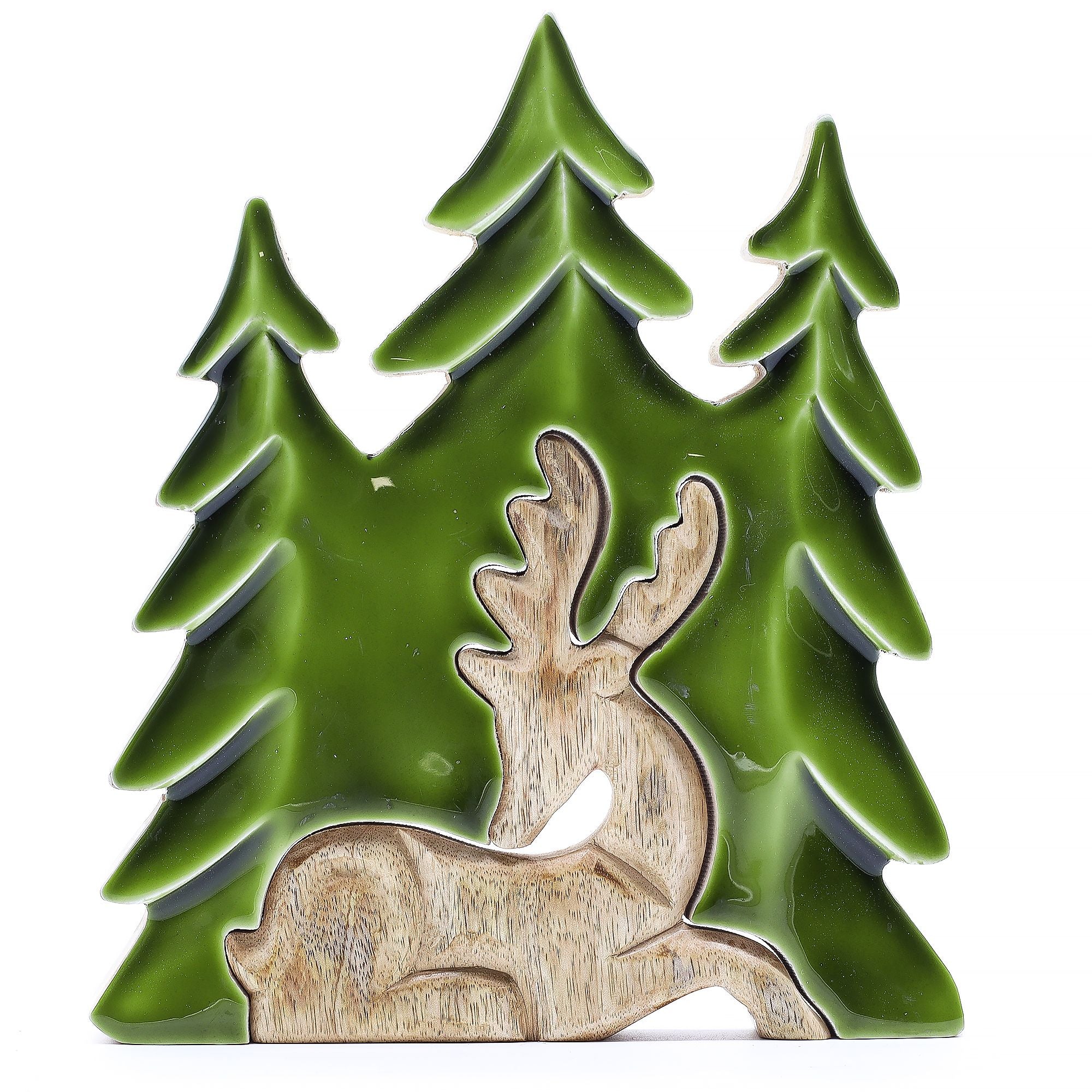 Lost in the Forrest -  Stag in the Forrest 3D Wooden Decoration - 23x20cm