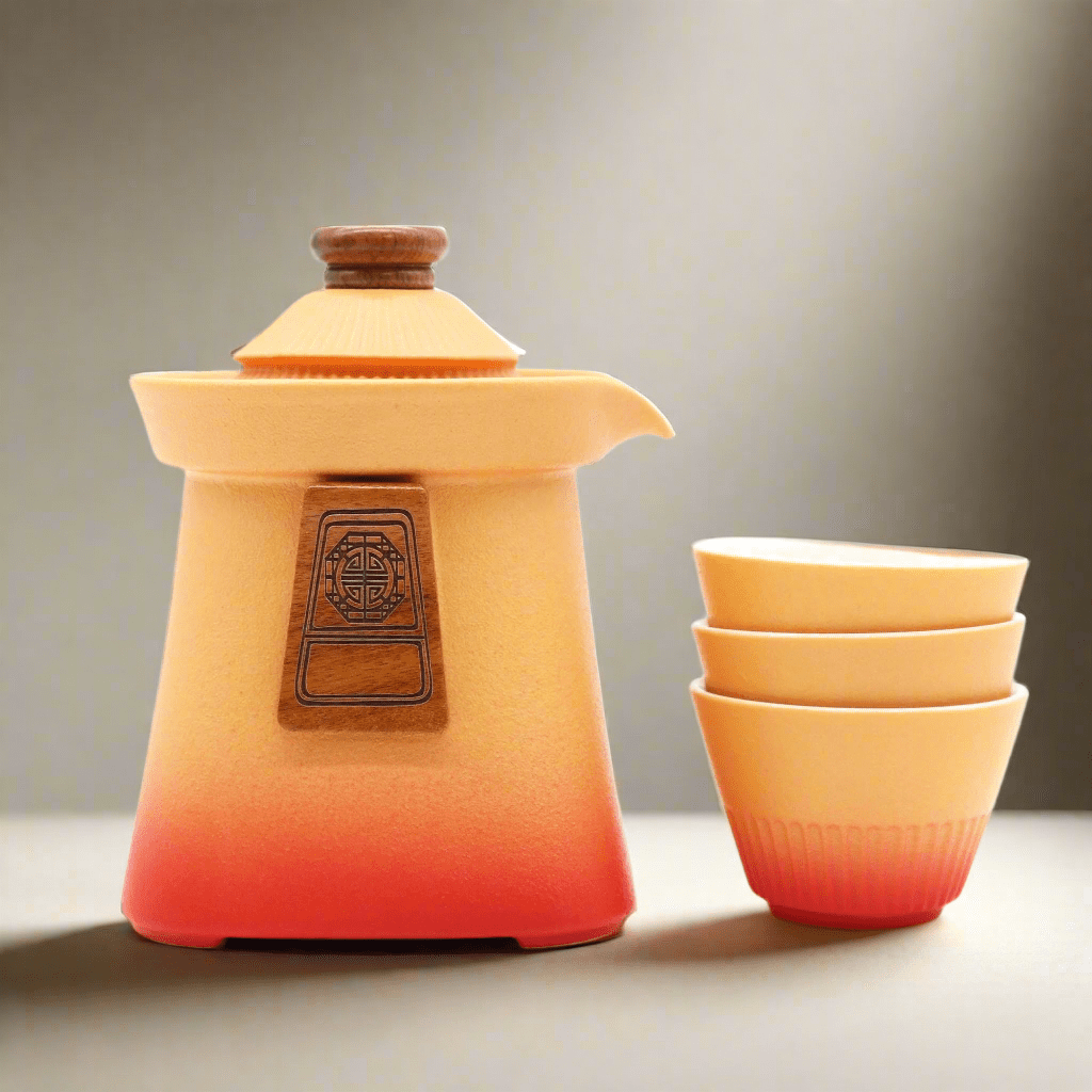 Temple Teapot Set & Three Cups - Orange Earth
